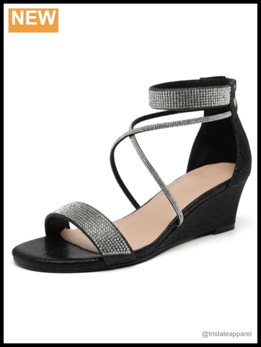 Women's Open Toe Ankle Strap Rhinestone Wedge Sandals Party Dress Shoes